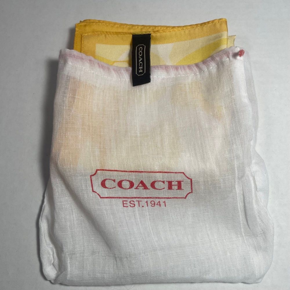 NWOT Coach 100% silk scarf beautiful bright yellow - Picture 9 of 10